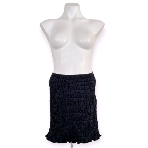 ANTHROPOLOGIE Seamless Smocked Black Mini Skirt Size L/XL NEW - Picture 3 of 6
